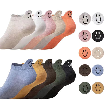 10 Pairs Kawaii Short Socks for Women Spring Summer Lovely Heel Embroidered Smiling Face Female Cotton Personality Ankle Socks
