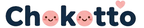 Logo of Chokotto with cute pink characters and a heart on a white background